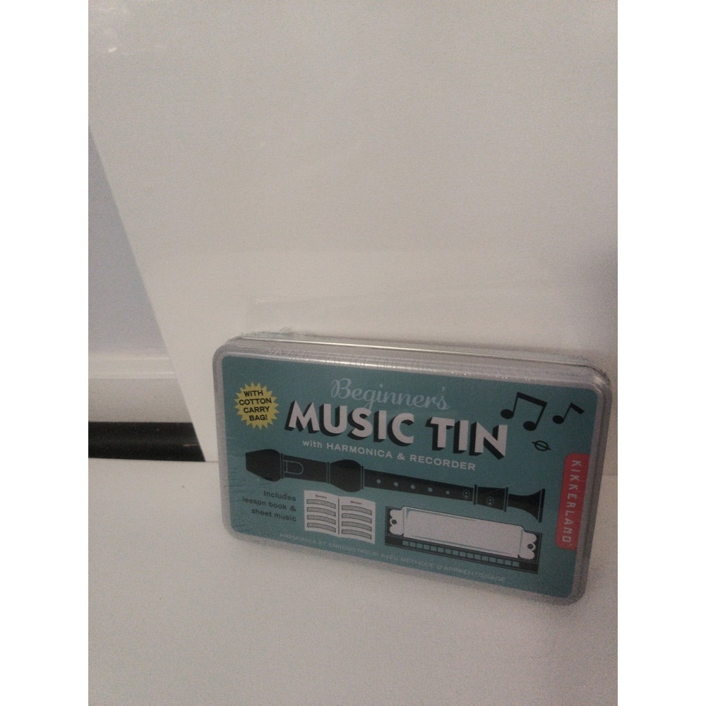 Beginner's Music Tin Kikkerland Harmonica & Recorder & Music Sheet New